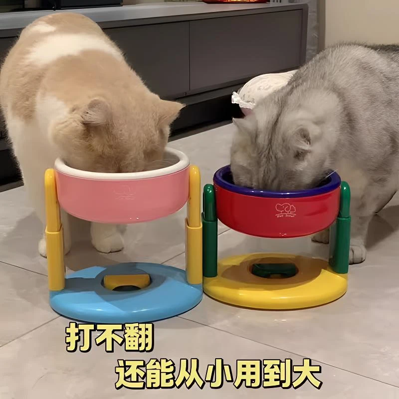 宠物碗猫碗可升降增高架斜口猫食盆狗碗护颈粮碗吸盘贴地不易打翻