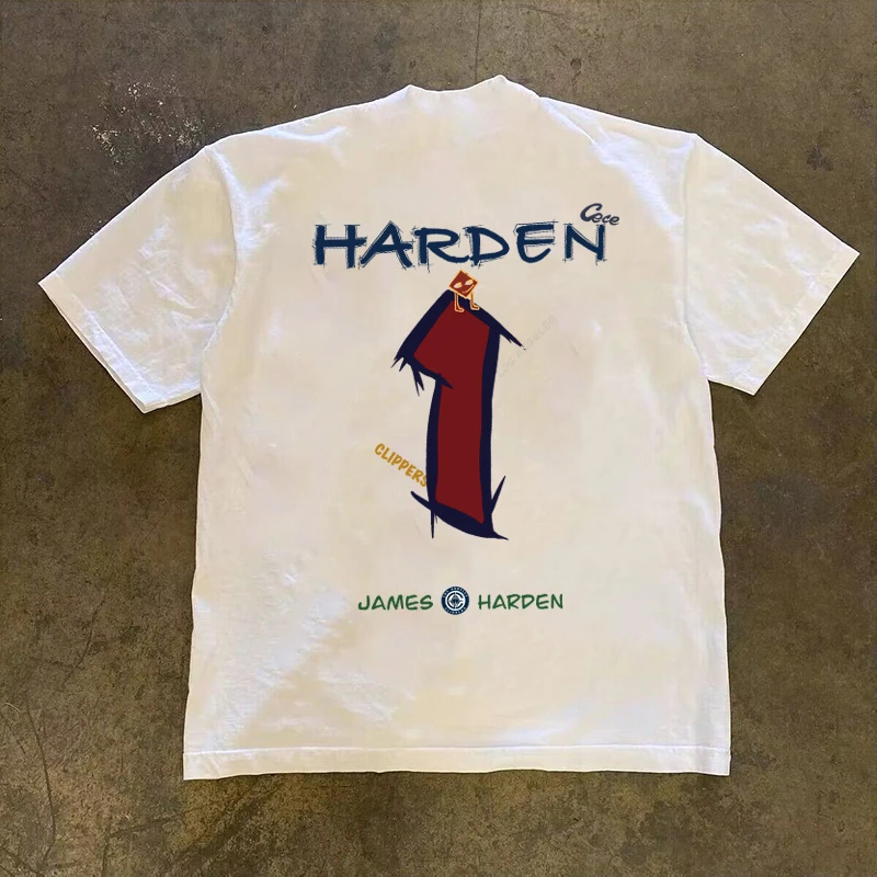 【shard】手绘漫画哈登印花重磅纯棉短袖男夏季休闲时尚宽松百搭T恤