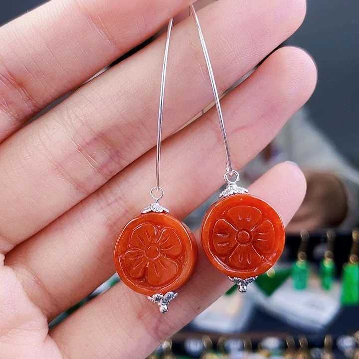 翡翠耳饰银S925镶嵌饰品