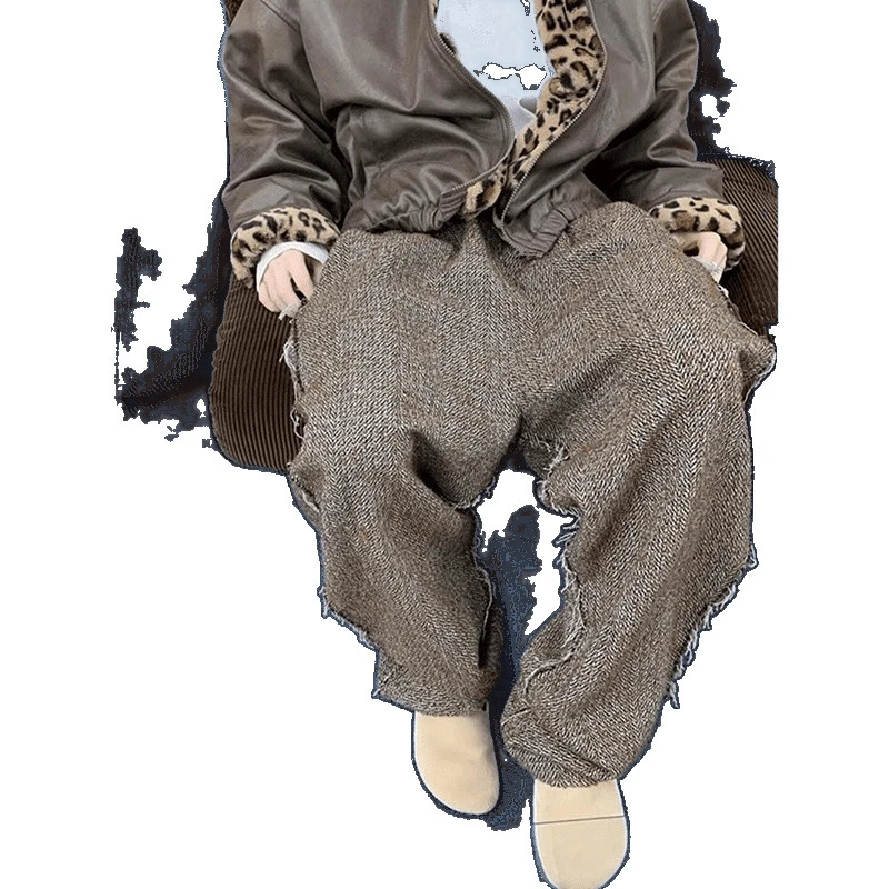 【Rich】cleanfit廓形毛边呢料直筒裤美式高街男通勤休闲百搭弯刀裤