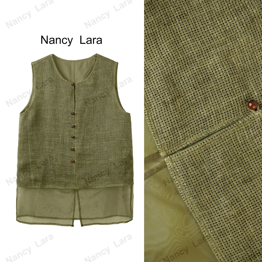 Nancy Lara 轻奢亚麻网纱拼接马甲 NL659XW385