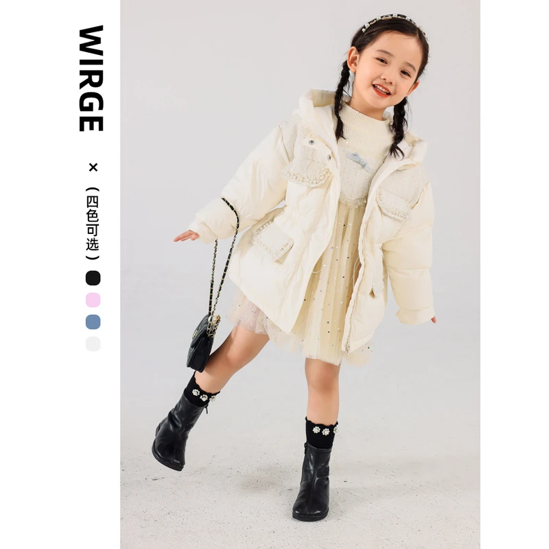 韦氏冬装女童儿童羽绒服外套连帽中长款洋气淑女加厚保暖121711