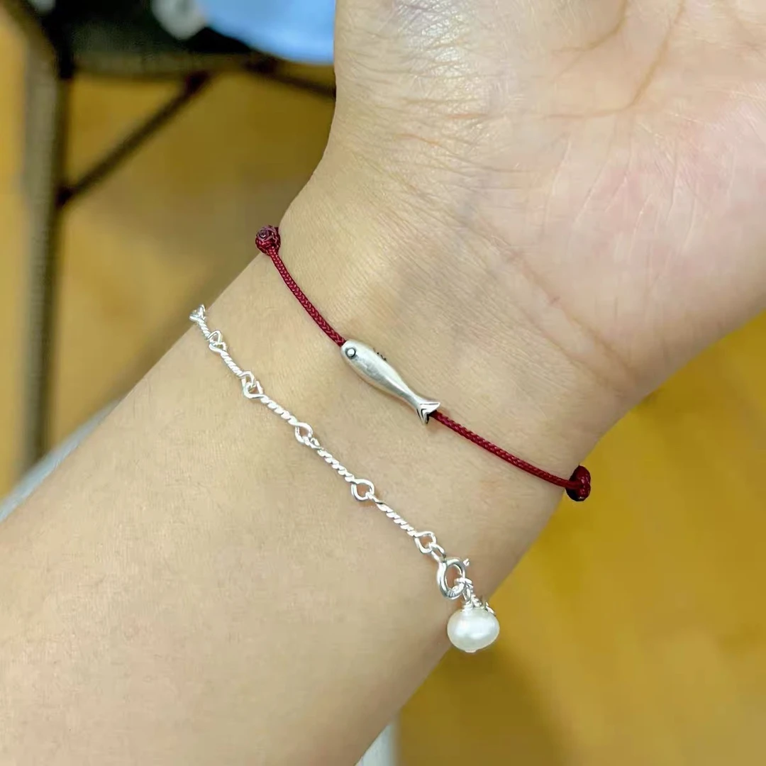 足银手链 手工原创编织-励志做旧小坎坷鱼