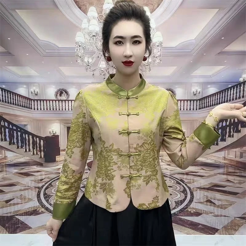 优雅气质短款上衣夏季新款复古盘扣中年妈妈装提花开衫外套