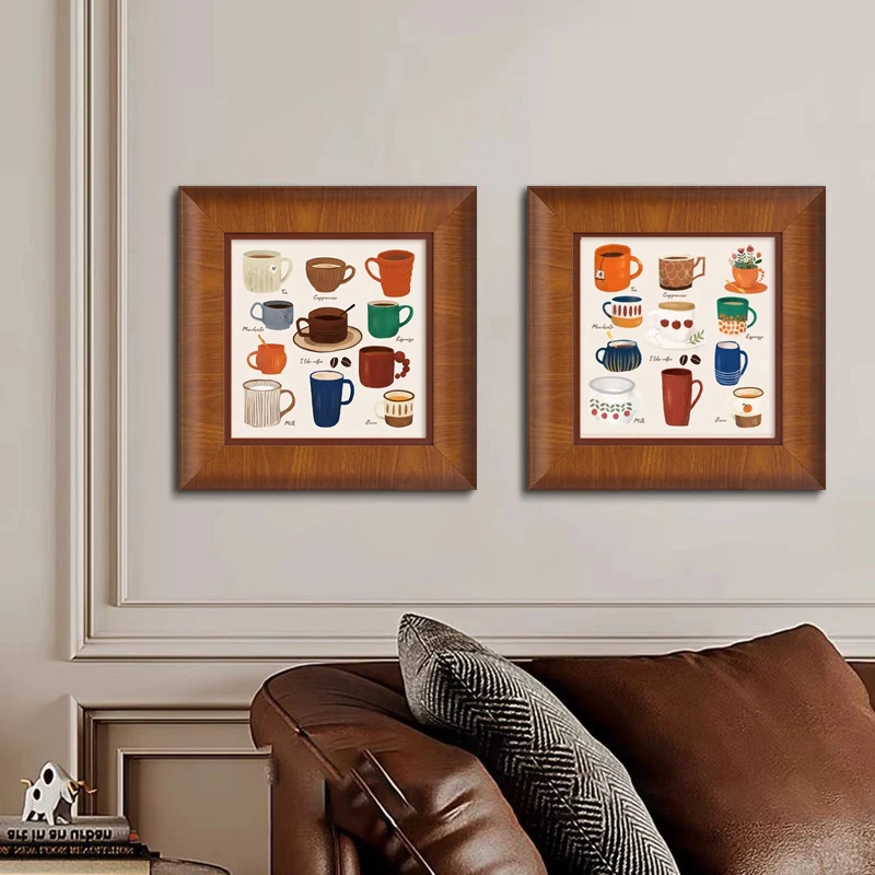 《杯语》法式中古风餐厅装饰画客厅背景墙组合挂画实木框复古壁画