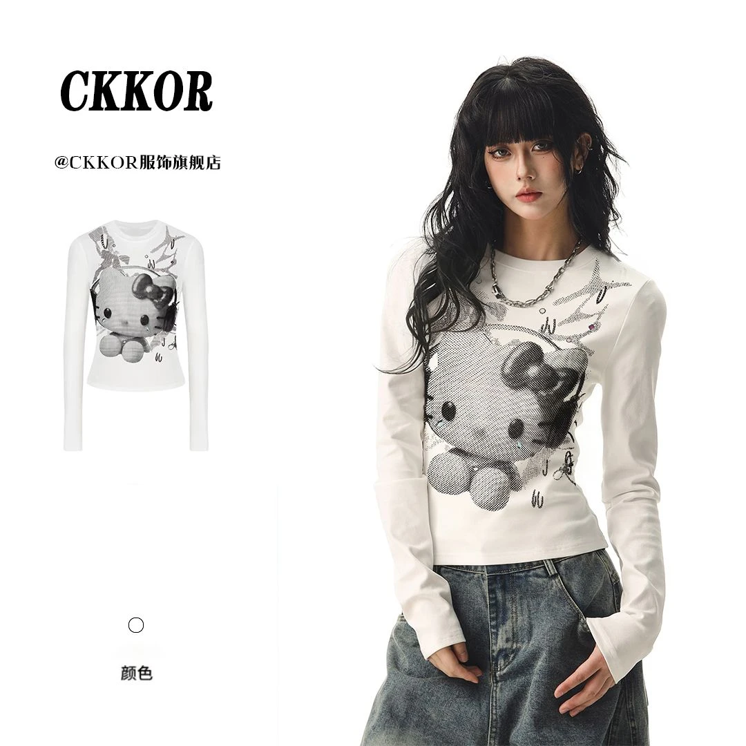 CKKOR初冬穿搭圆领打底衫内搭毛衣针织衫女美式宽松慵懒风上衣服