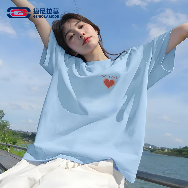 捷尼拉莫2025夏季新款短袖t恤女宽松休闲纯棉凉感百搭上圆领