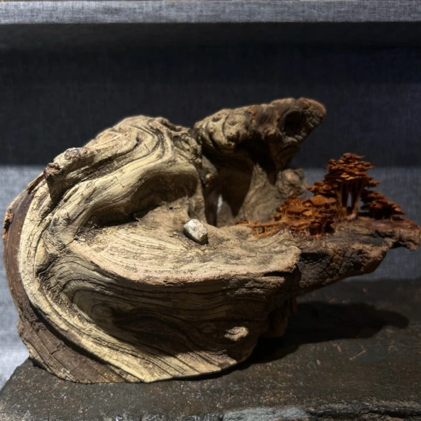 崖柏山里人家巧雕一体摆件