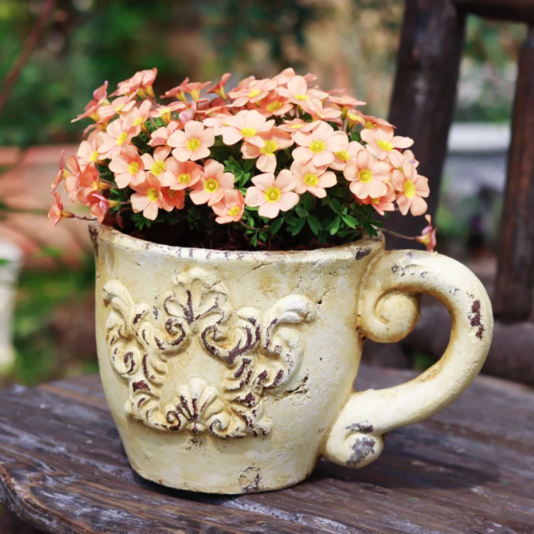 【南乔花园】手工做旧茶杯盆粗陶花盆复古做旧盆