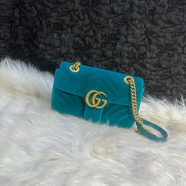 95新 GUCCI/古驰 古驰孔雀绿马蒙22斜挎包