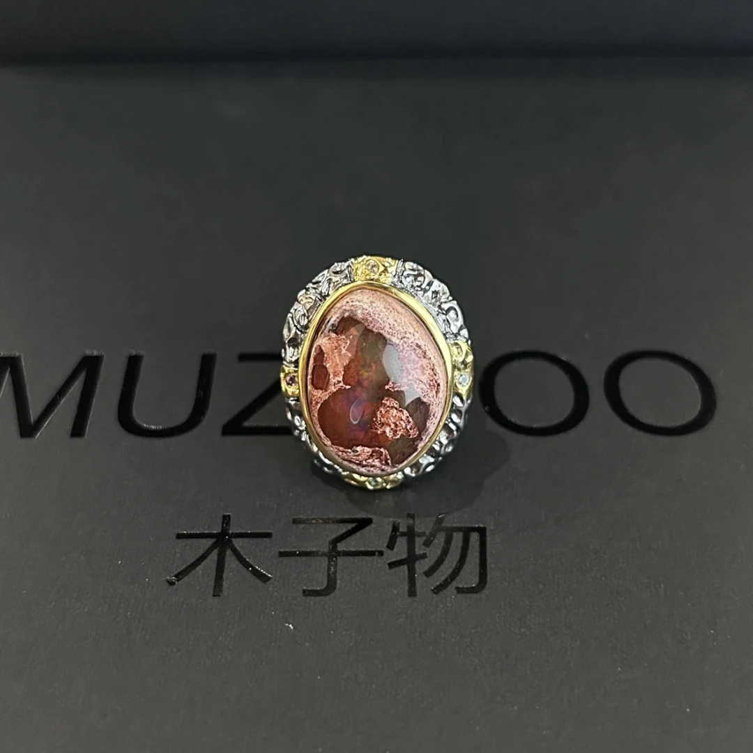 925银戒指 木子物·海外系列意大利工艺s925银黑金原皮小欧戒指