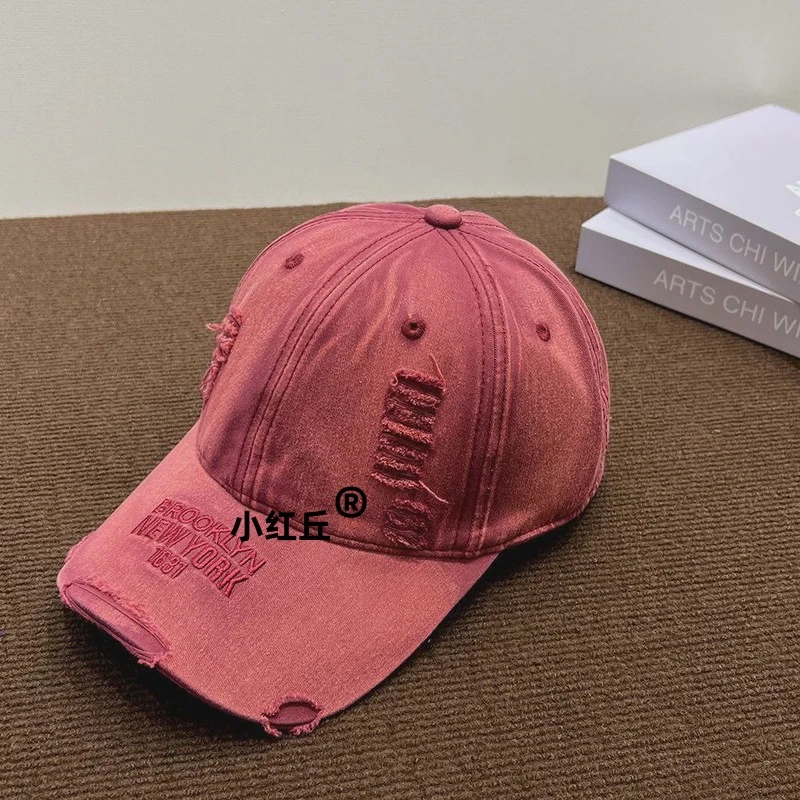 复古破洞鸭舌帽子女小众百搭鸭舌帽男个性嘻哈街头水洗宽檐棒球帽