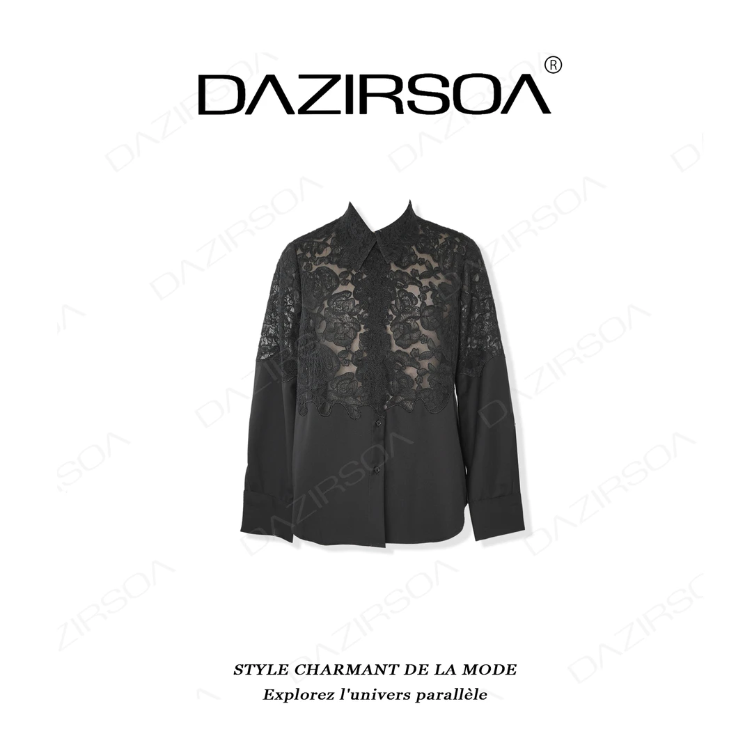 DAZIRSOA/达姿“春日呼吸”时尚百搭拼接法绣花朵蕾丝衬衫 X367