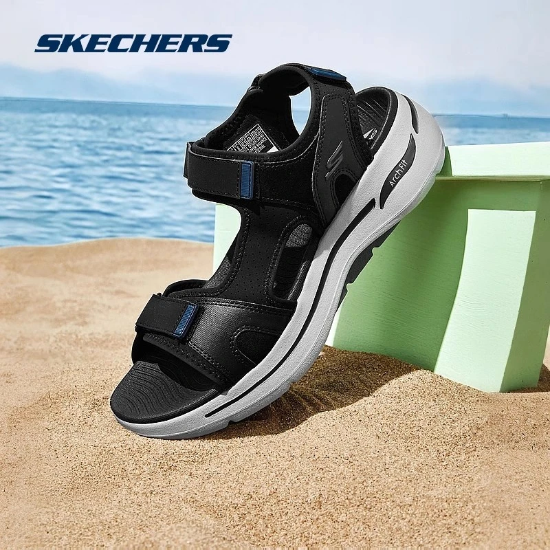 Skechers斯凯奇正品奥莱男鞋魔术贴厚底运动风沙滩鞋休闲百搭凉鞋