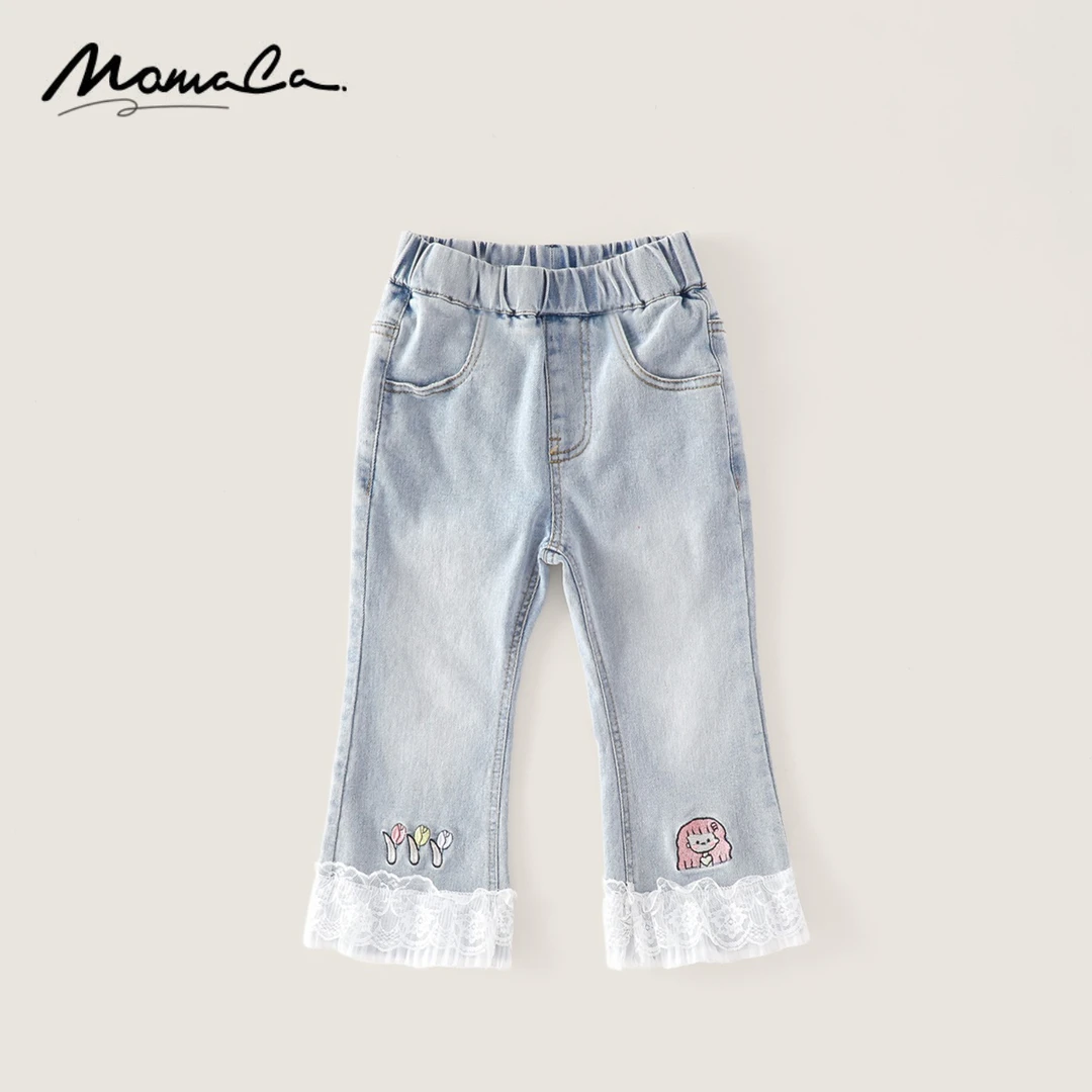 MOMOCO2025款秋季新款女童甜美绣花时尚花边牛仔裤77730350010