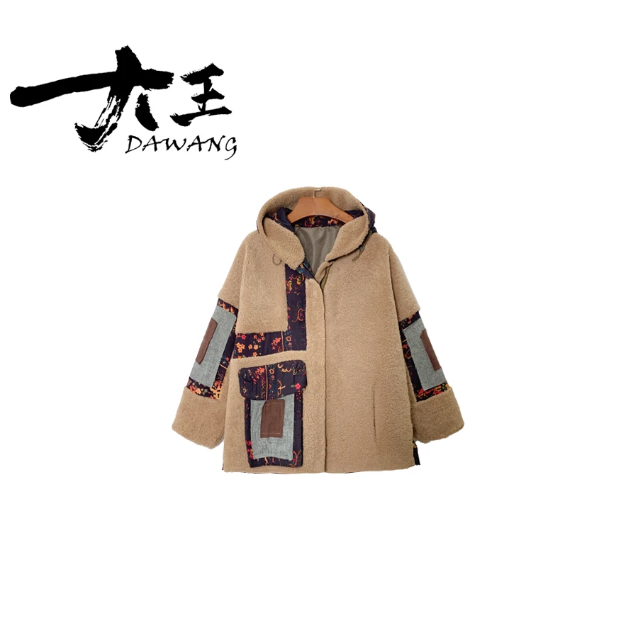 DAWANG | 2025设计师款连帽款拼接保暖皮毛一体时尚外套A810