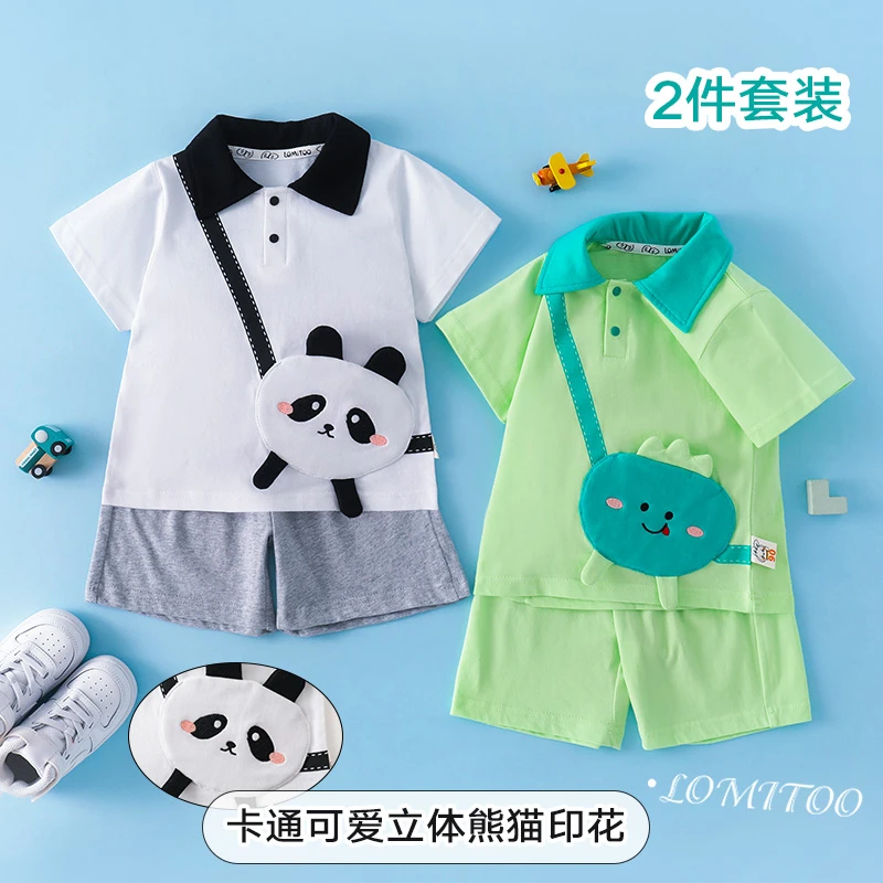 【青青专属】2024夏季新款萌趣恐龙熊猫POLO衫套装4Z101