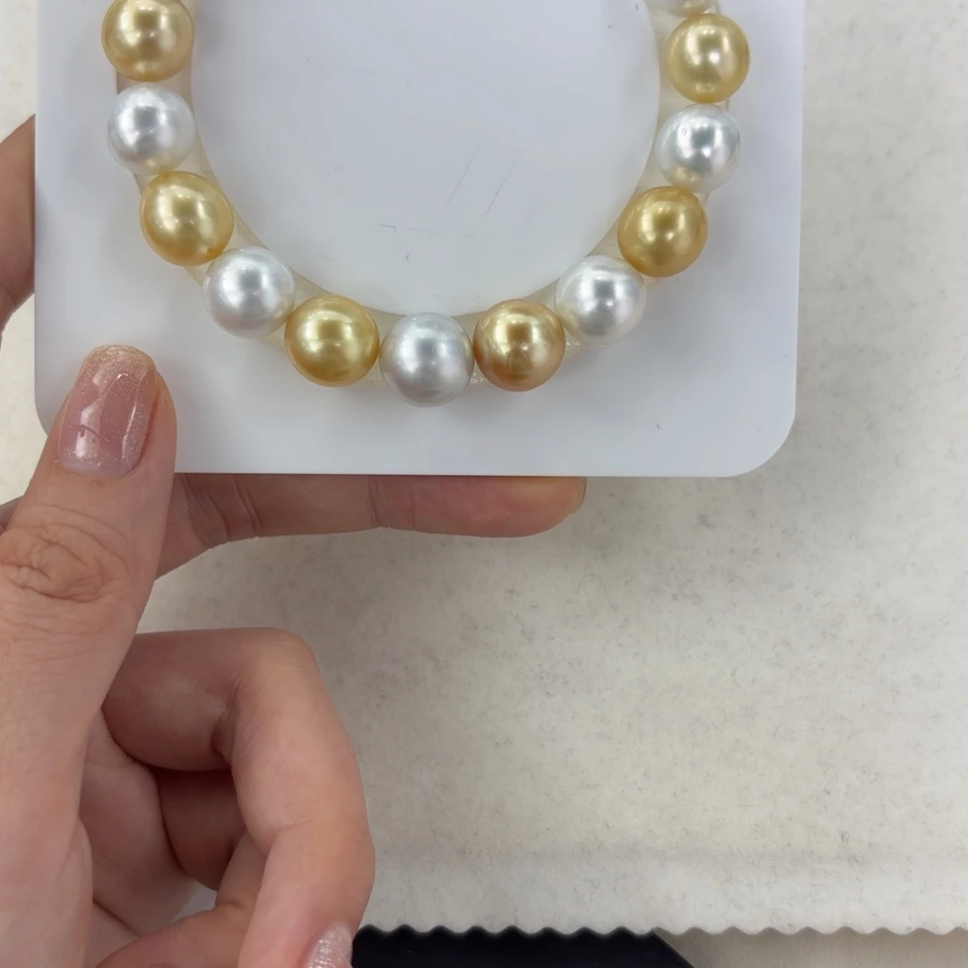 定制海水珍珠裸珠未镶嵌10-13mm白混金手串