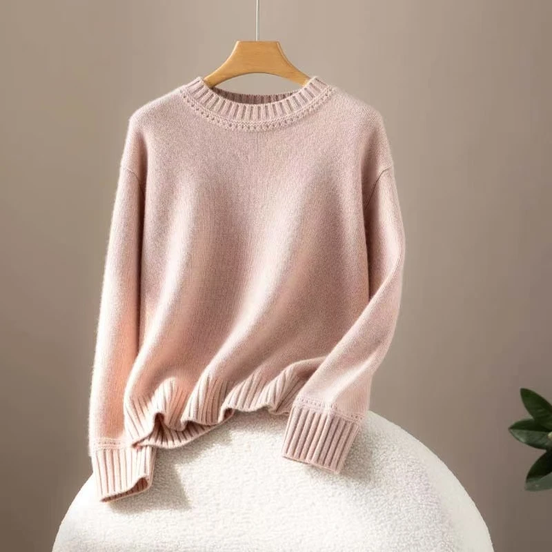 100%纯山羊绒五针四股加厚女款宽松版套衫