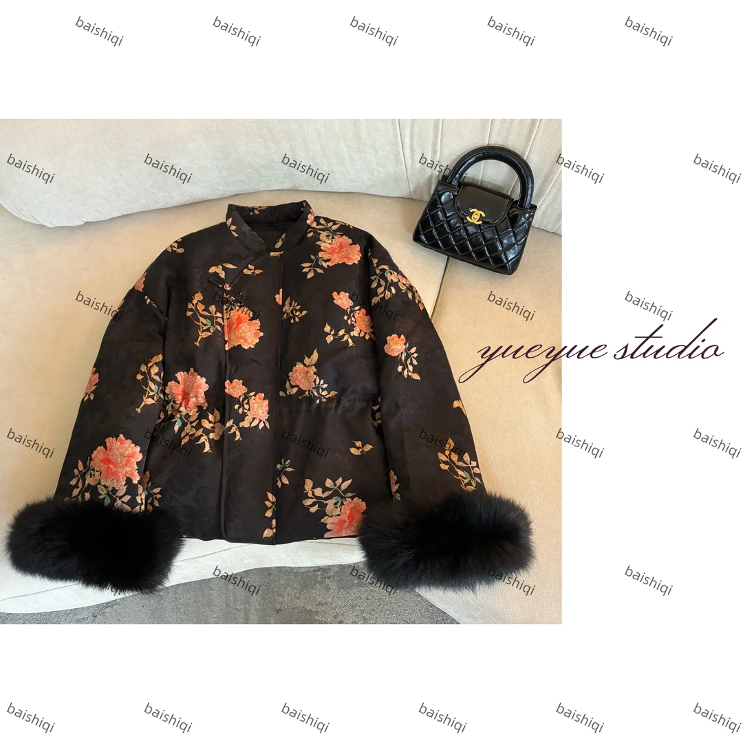 BAISHIQI【牡丹花开】NEW 新中式国风提花鹅-绒外套羽绒服B251175