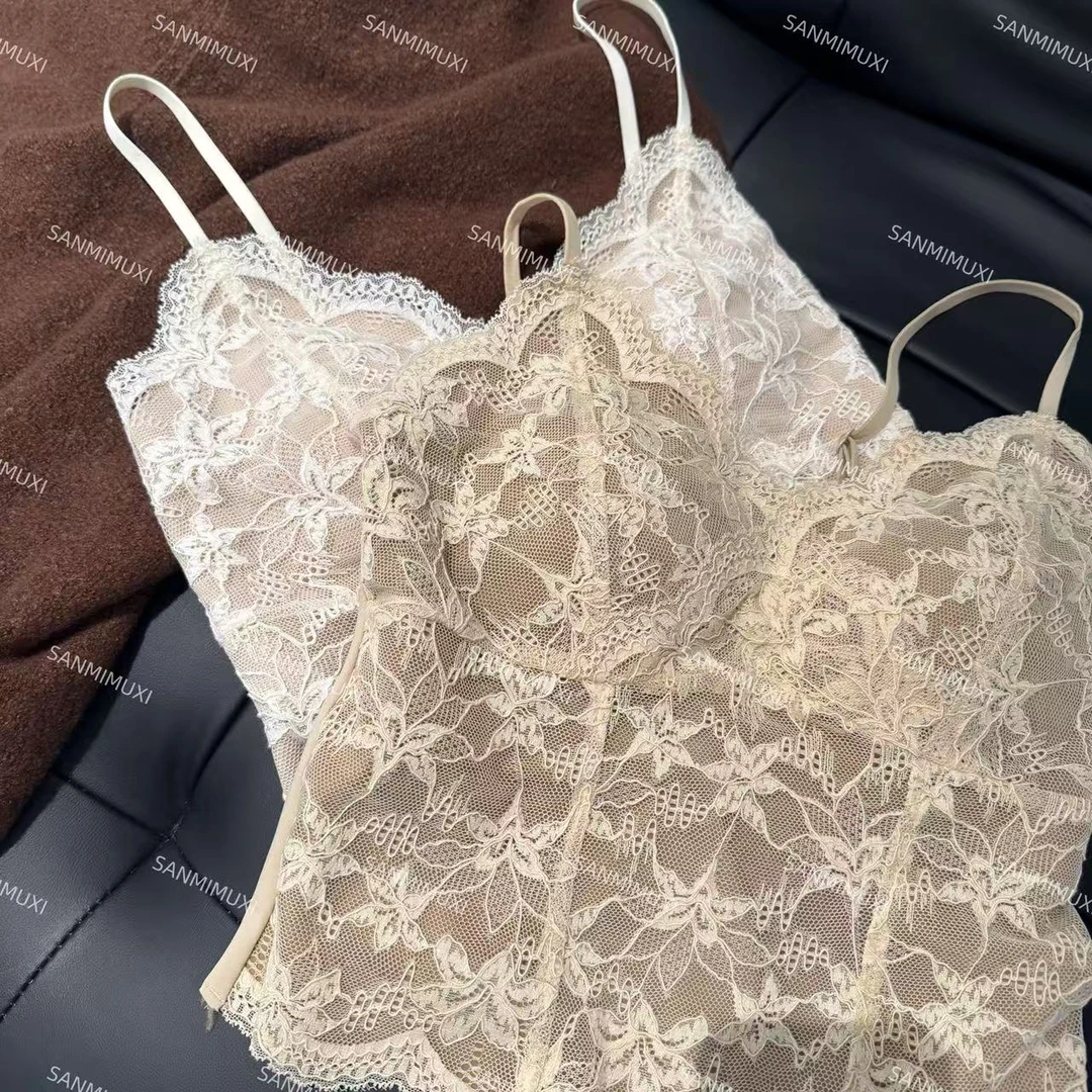 SANMI/叁米   蕾丝保暖吊带背心（带胸垫）  77130