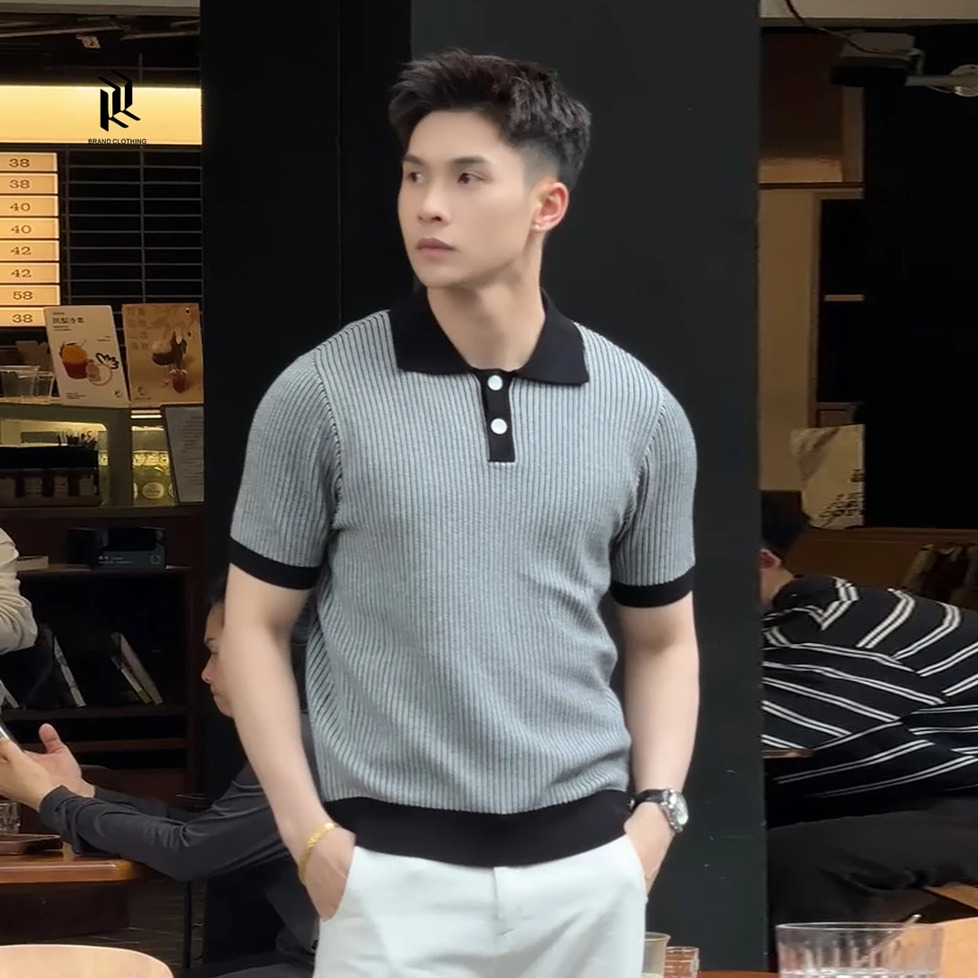 『西城律动 冰丝顺滑』14针细密肌理感定织提花拼色休闲针织POLO衫