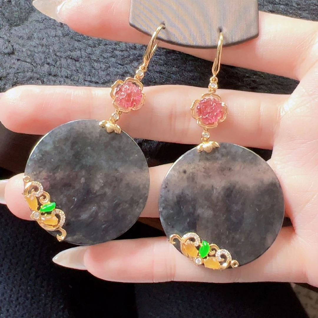 翡翠耳饰18K金镶嵌签收后24小时鉴赏期