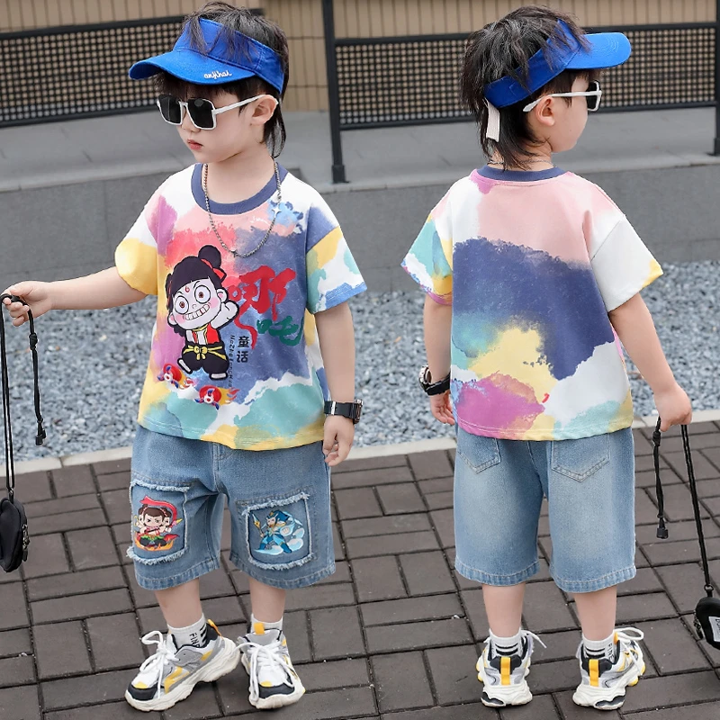 哪吒衣服男童夏季套装2025新款帅气网红中小童短袖两件套儿童夏装