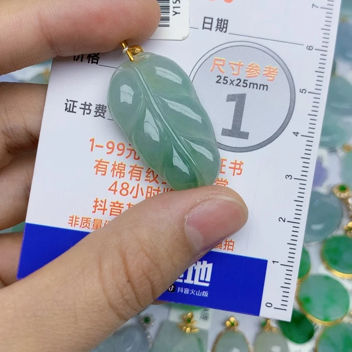 翡翠18K金镶嵌颈饰叶子