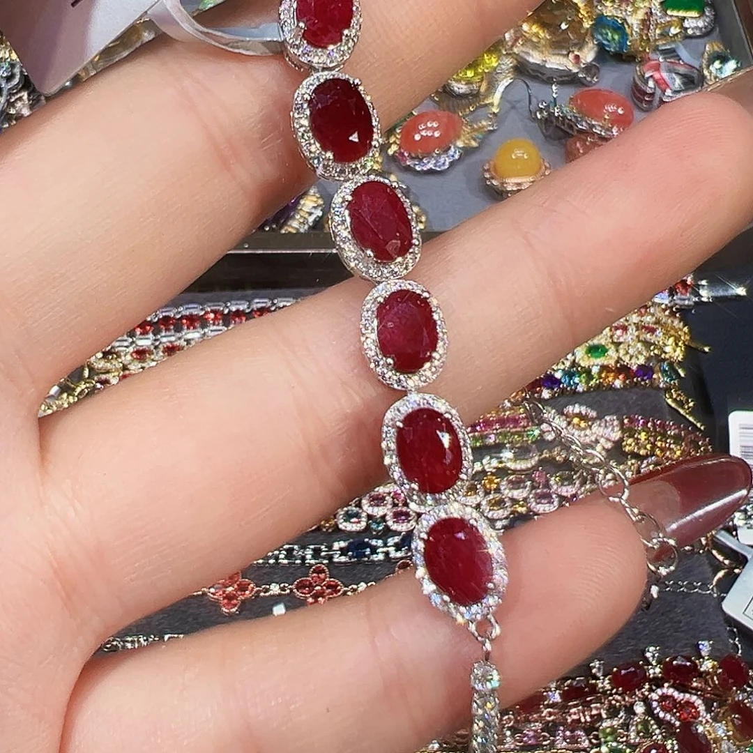 银S925镶嵌手链红宝石