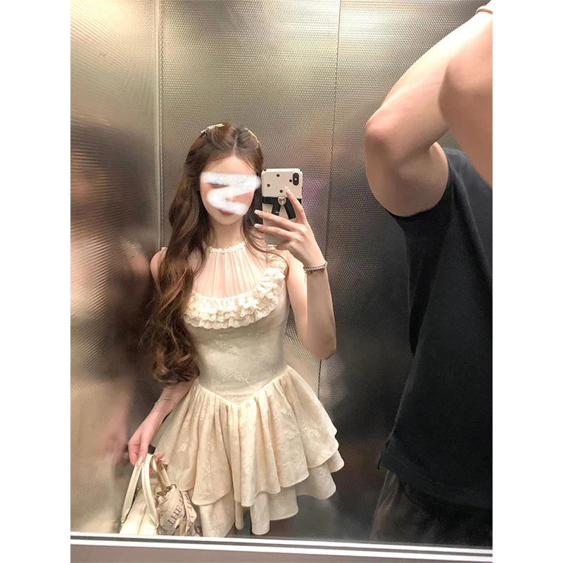 纯欲风气质重工提花无袖连衣裙高级感甜美收腰蓬蓬公主短裙子女装