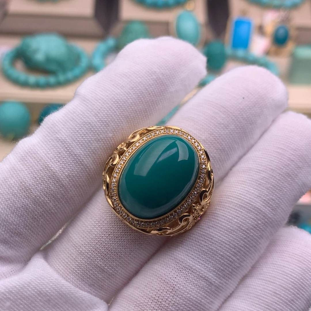 绿松石18K金镶嵌珠宝奇石