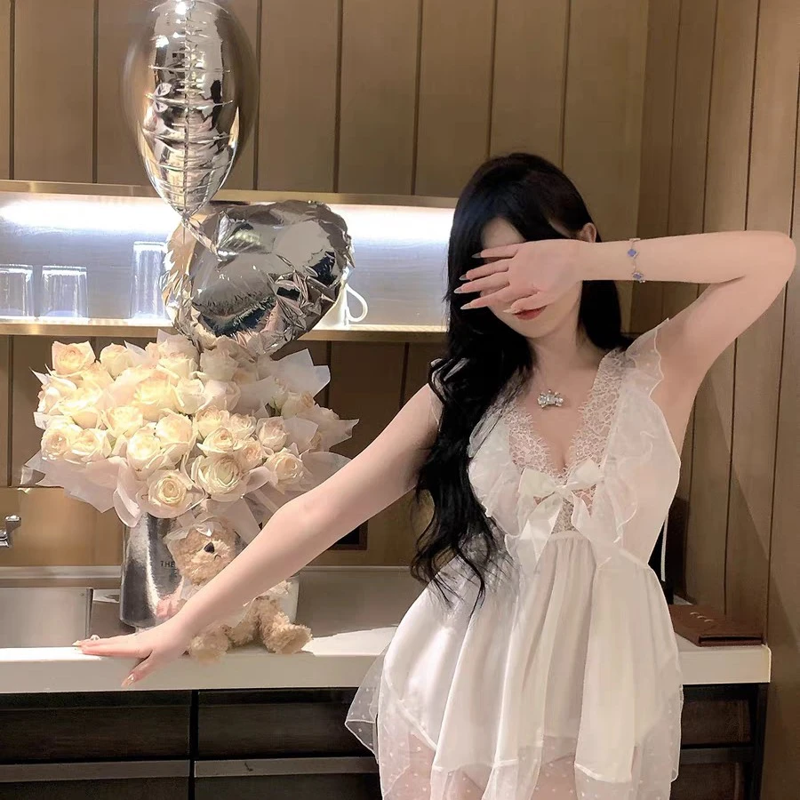 绝美腰线*吊带约会连衣裙新款蕾丝睡衣高级感睡cosplay裙女
