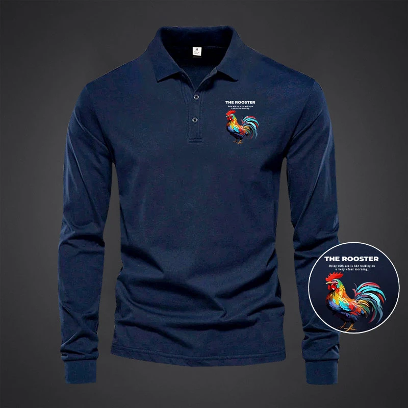 长袖T恤男士2025春秋新款高级印花商务休闲百搭POLO打底长袖