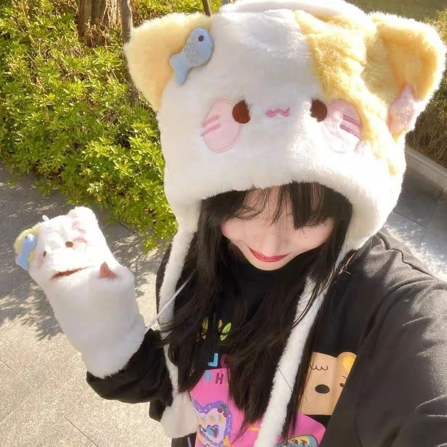 女童2025冬装新款帽子中大童可爱护耳帽学生甜美保暖手套ALY