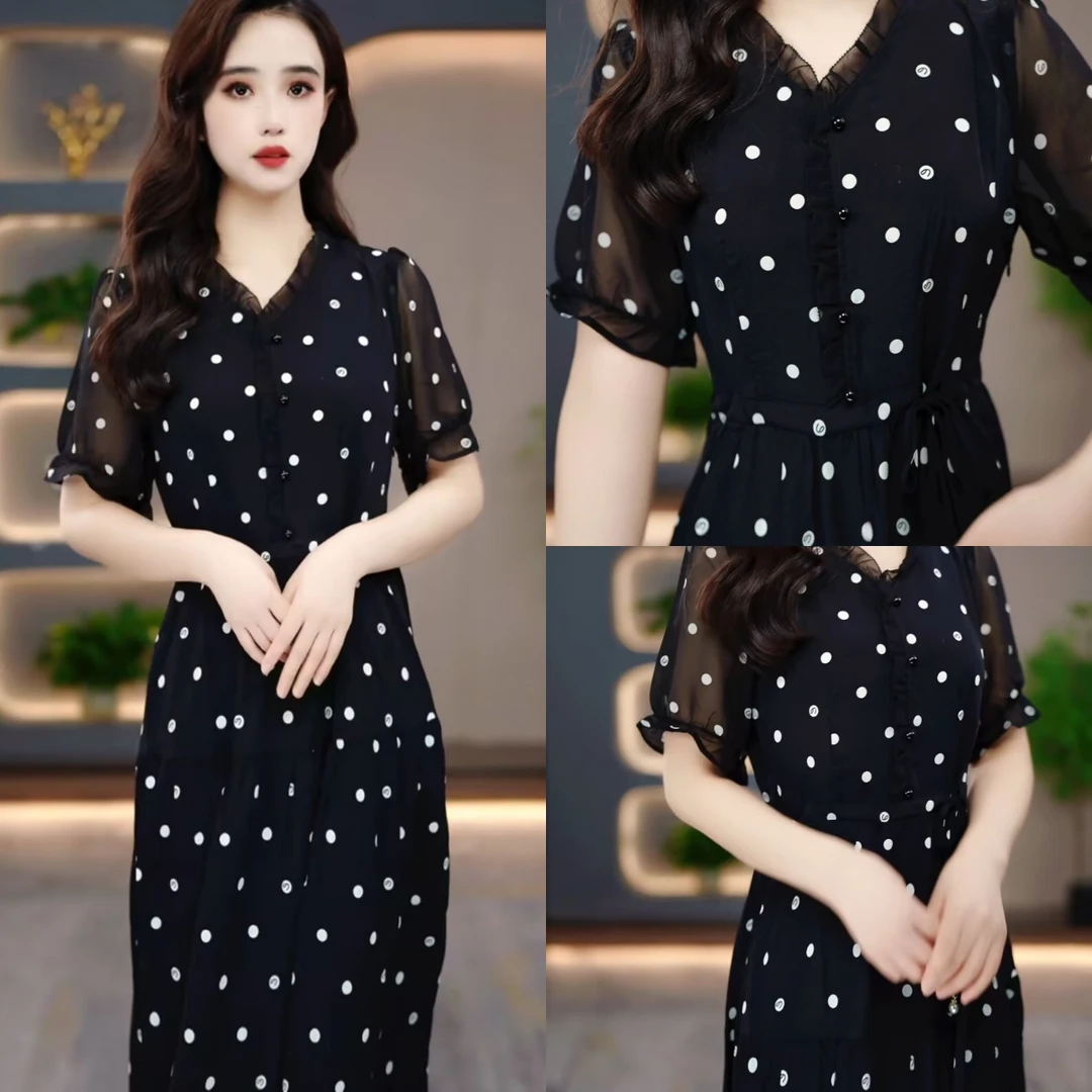 气质妈妈装2025时尚夏季连衣裙百搭修身显瘦MY24J189