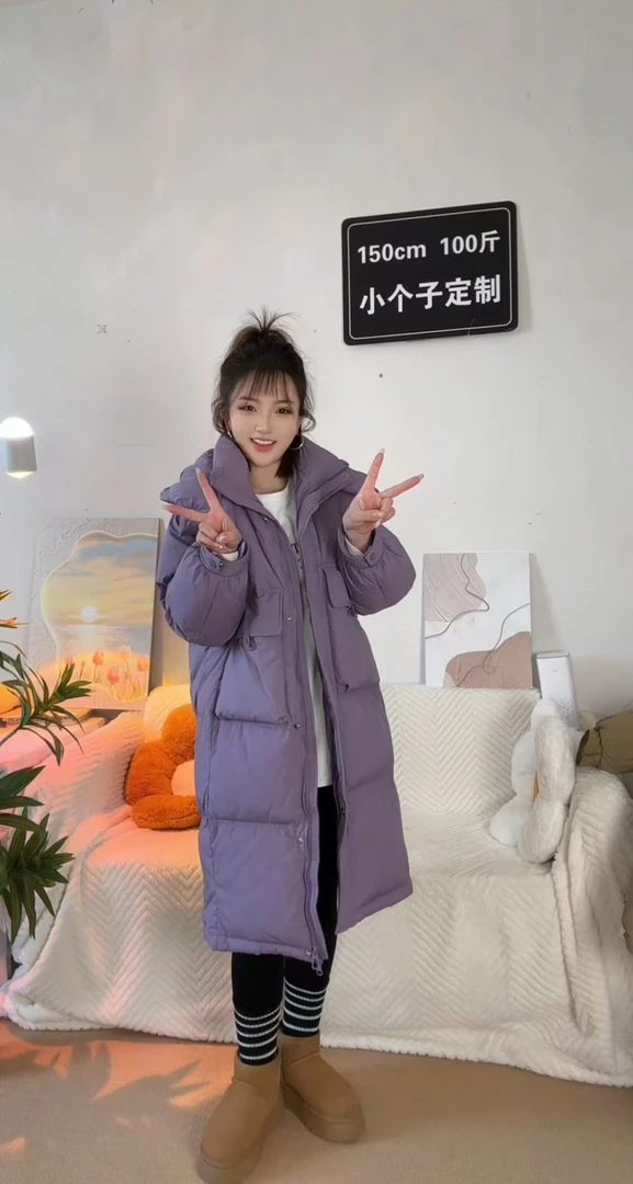 2024冬季新款韩版半粒扣连帽收腰加厚羽绒服女中长款时尚外套