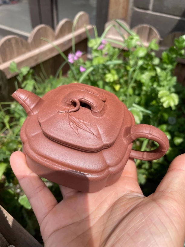 紫砂壶四方竹鼓180cc红泥茶具