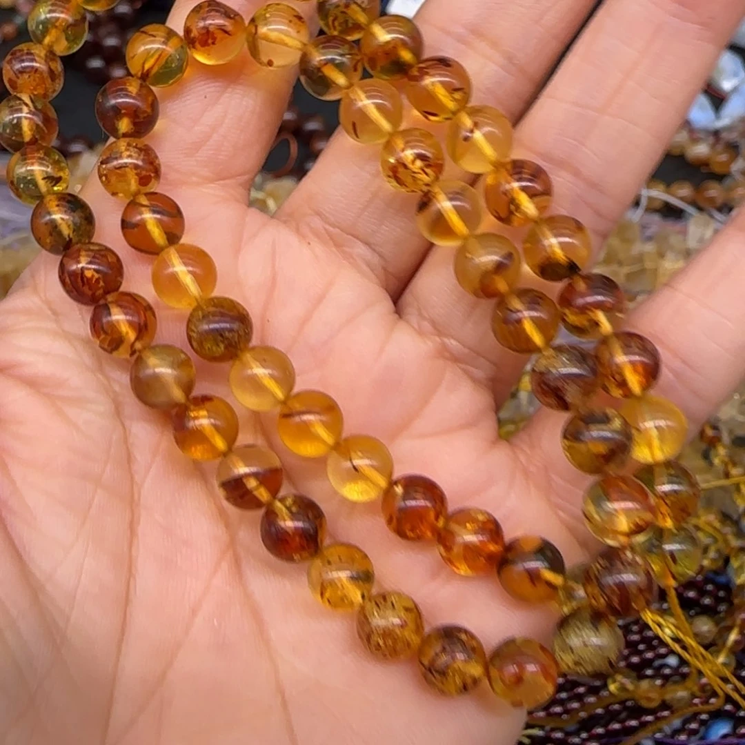 玛瑙/玉髓合金珠宝半成品花珀6mm一条