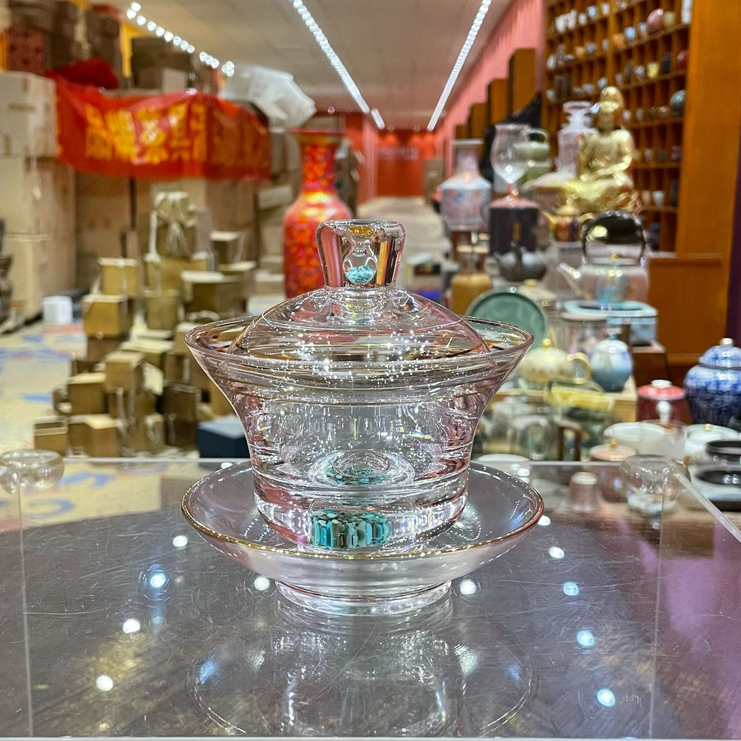 【闪购商品】绿松石水晶盖碗带一杯 ，004218