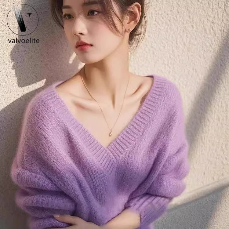 VALVOELITE慵懒毛衣V领秋冬新款女小个子今年流行软糯针织上衣