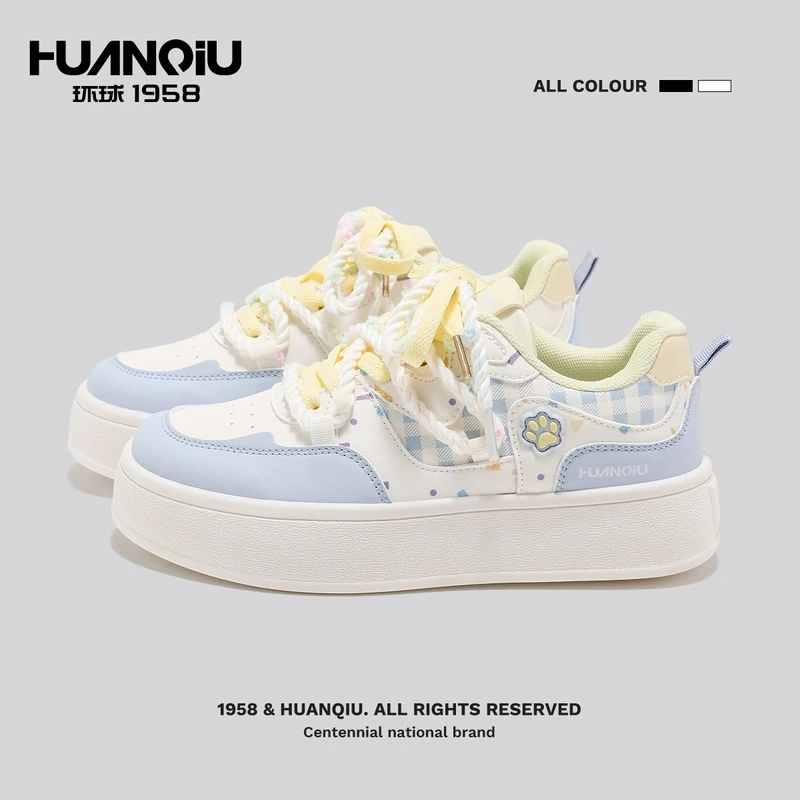环球小白鞋女2025秋季新款百搭低帮鞋子女休闲厚底增高学生板鞋