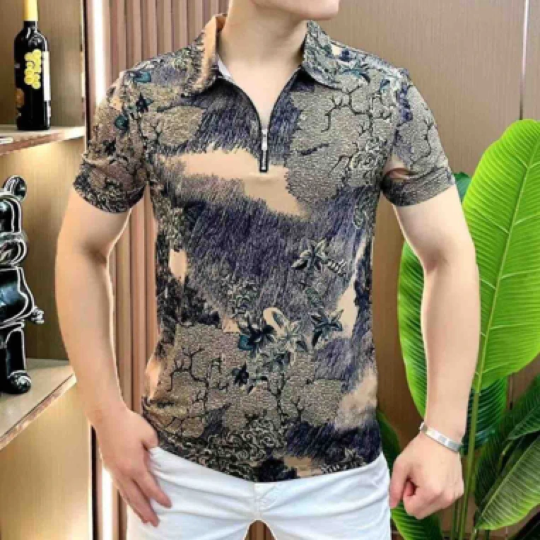 AF夏季新款2025男士薄款时尚个性国潮山水画短袖休闲百搭潮流半袖