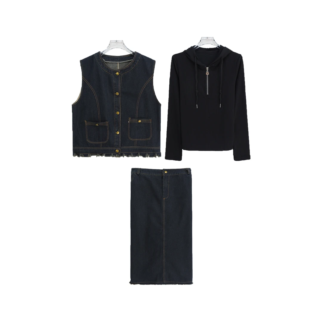 新款休闲时尚洋气减龄复古马甲气质半身裙三件套装S2681