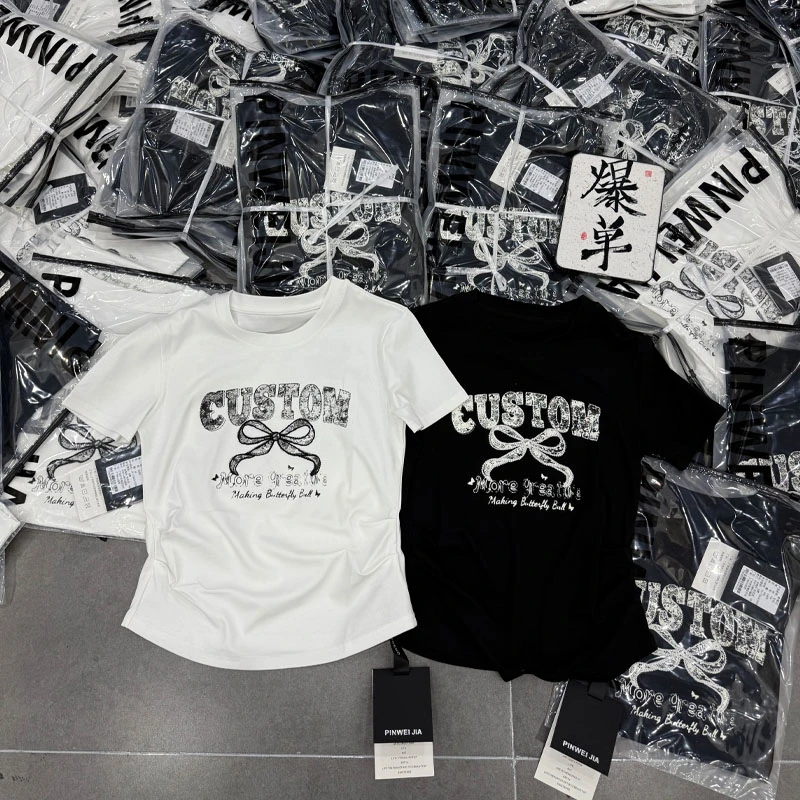 欧货2025夏季清凉圆领短袖印花刺绣字母拼接T恤网红韩版个性时尚