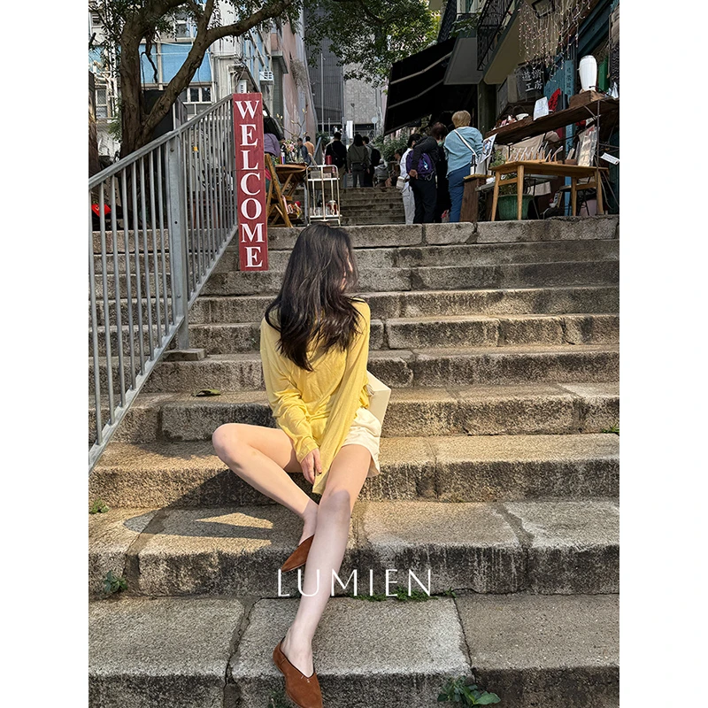 【 LUMIEN】时尚慵懒风小众设计感天丝羊毛瘦瘦长袖T恤女 LX4LTT052