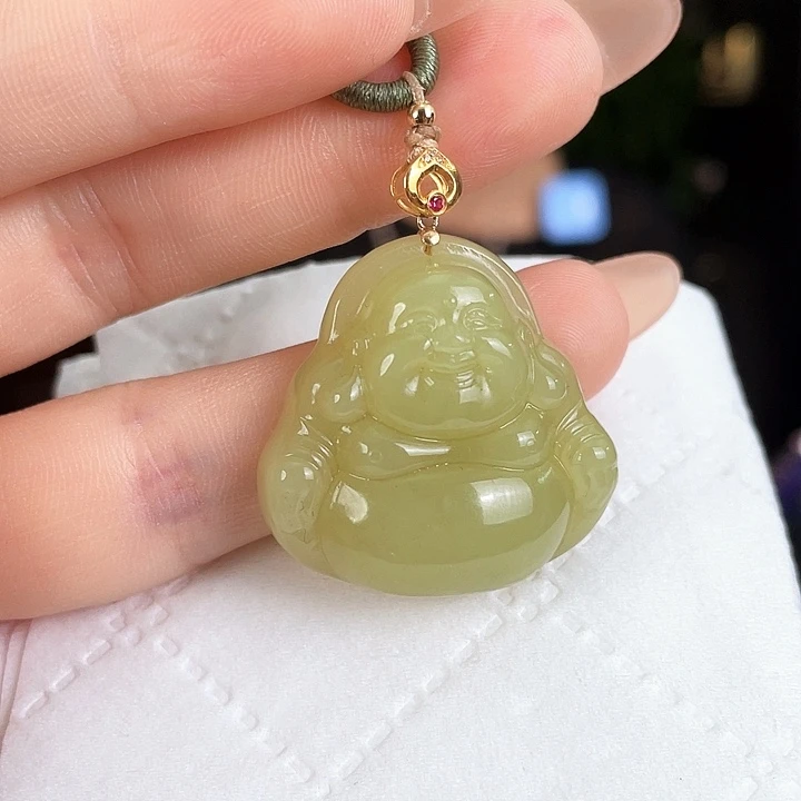 和田玉18K金镶嵌颈饰定制发货