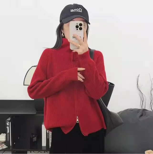 【高领拉链】2025爆款立领翻领针织秋冬季毛针织衫百搭休闲宽松女