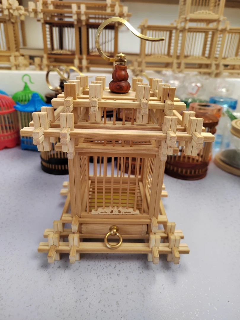 单体全扣上顶小竹料扎刻蝈蝈笼