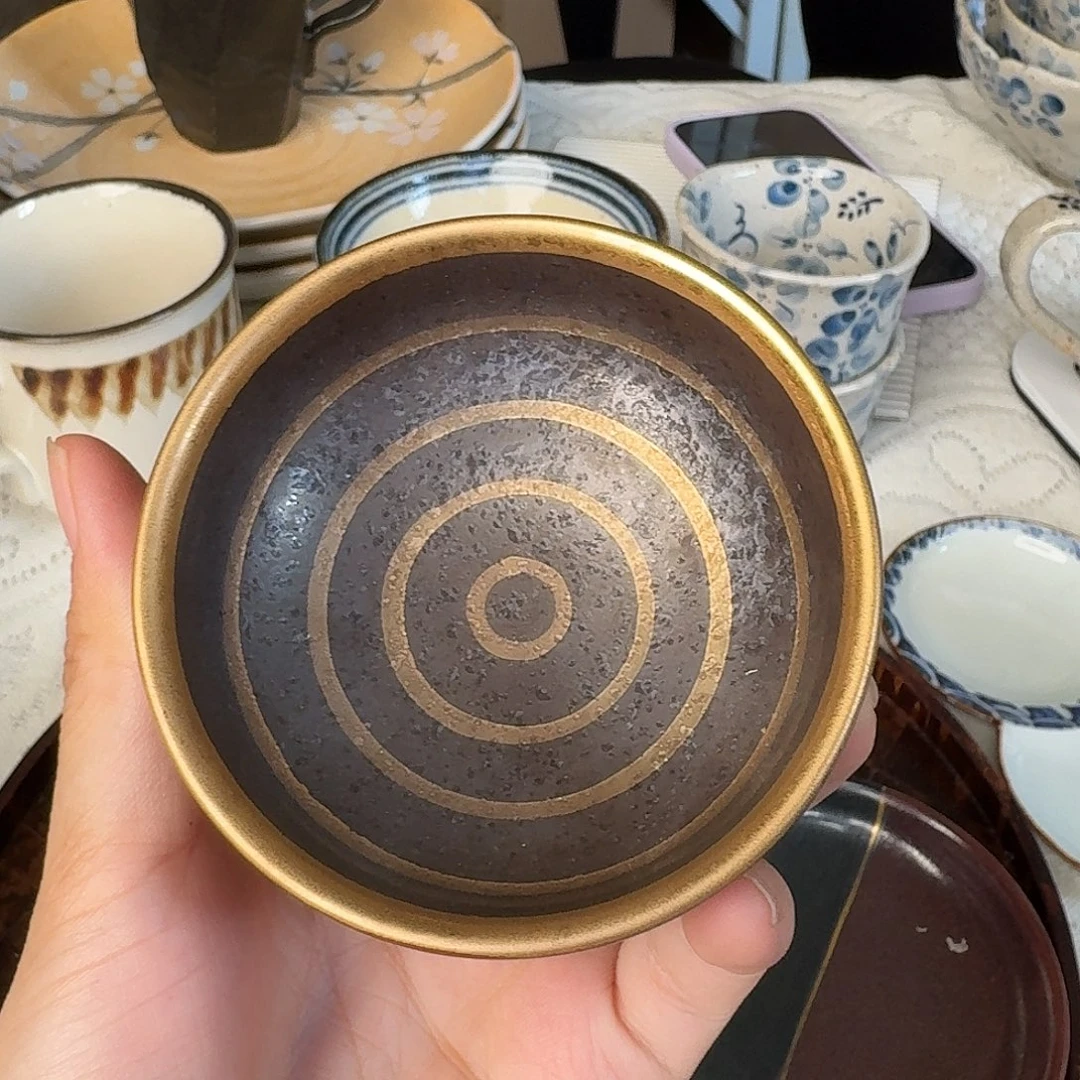 瓷片陶悦窑金色茶杯1只